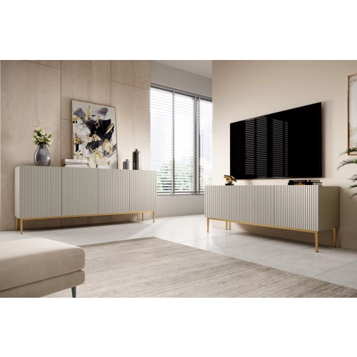 Szafka RTV z szufladą Nicole 150 cm - kaszmir / złote nóżki